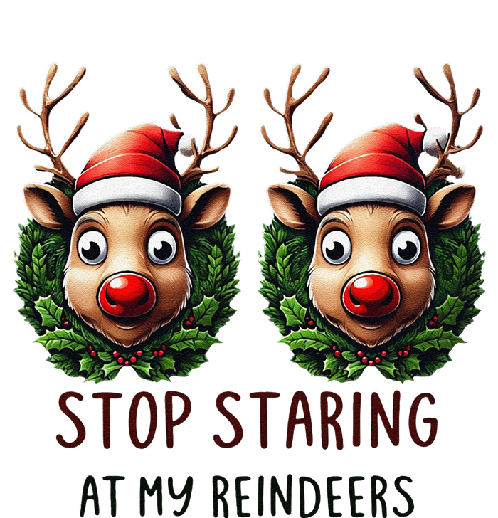 Funny Stop Staring At My Reindeers Boobs Ugly Gag Xmas Cooling Performance Long Sleeve Crew