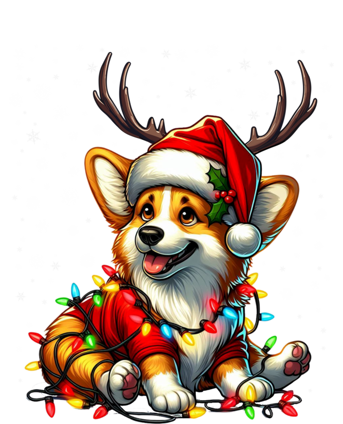 Corgi Dog Christmas Reindeer Lights Santa Hat Snowflakes Gift T-Shirt