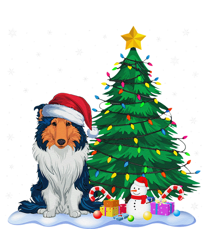 Rough Collie Dog Xmas Tree Lights Reindeer Hat Christmas T-Shirt