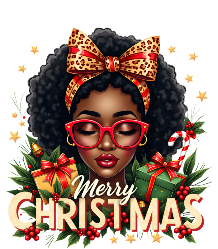 Merry Christmas African American Black Afro Messy Bun Gift T-Shirt