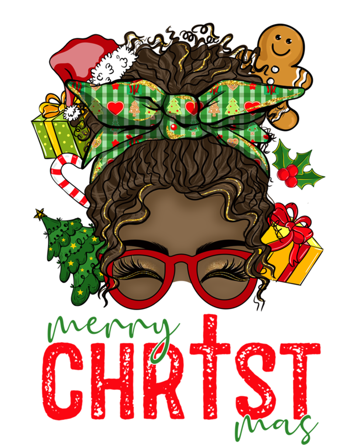 Merry Christmas Black Messy Bun Christmas Christian Gift T-Shirt