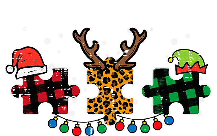 Christmas Leopard Plaid Puzzle Autism Xmas T-Shirt