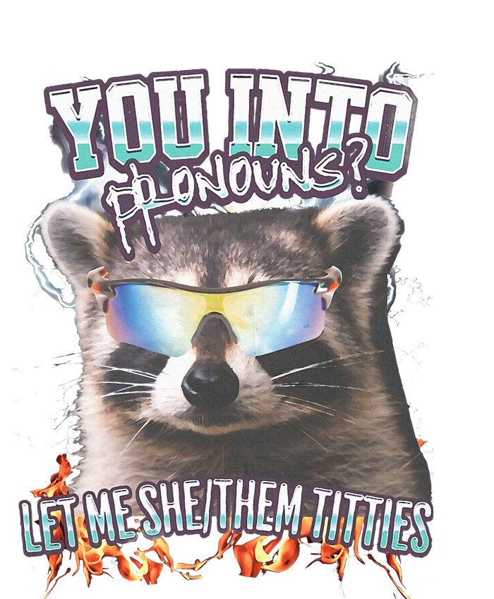 YouRe Into Pronouns Let Me Shethem Tiddies Funny Raccoon Flat Bill Trucker Hat