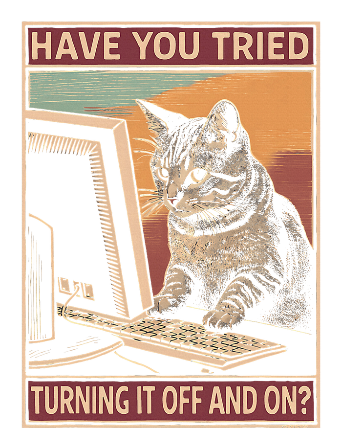 Have You Tried Turning It Off And On Tech Support Humor Cat Softstyle Adult Sport Polo