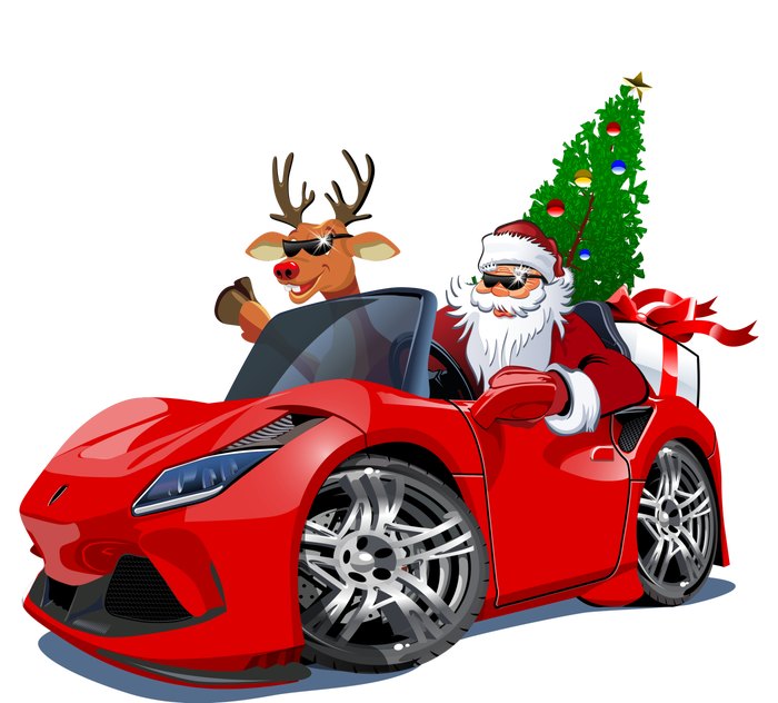 Christmas Santa Claus Reindeer Muscle Car T-Shirt