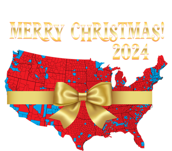 Trump Merry Christmas Red Election Map 2024 Golden Bow Maga Gift T-Shirt