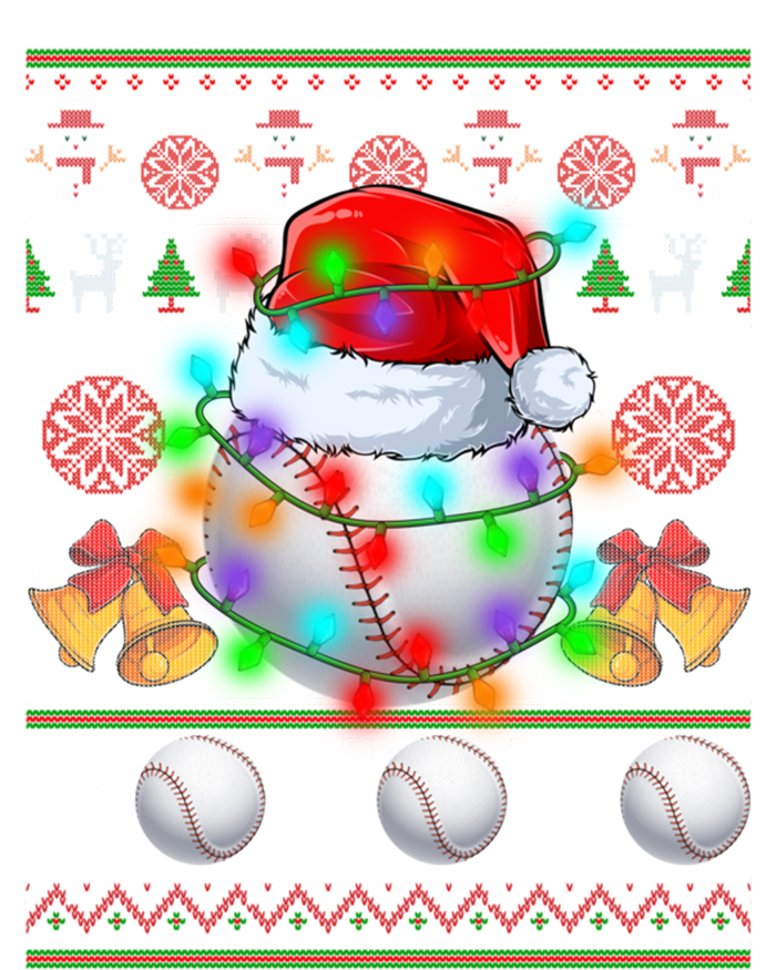 Santa Baseball Ball Xmas Tree Lights Ugly Christmas Gift T-Shirt