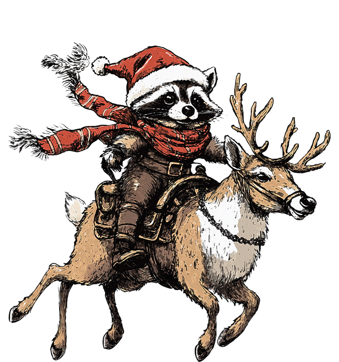 Funny Raccoon Riding Reindeer Cowboy Cowgirl Christmas T-Shirt