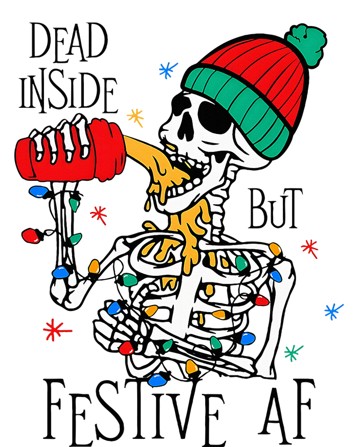 Dead Inside But Festive Af Skeleton Santa Hat Christmas T-Shirt