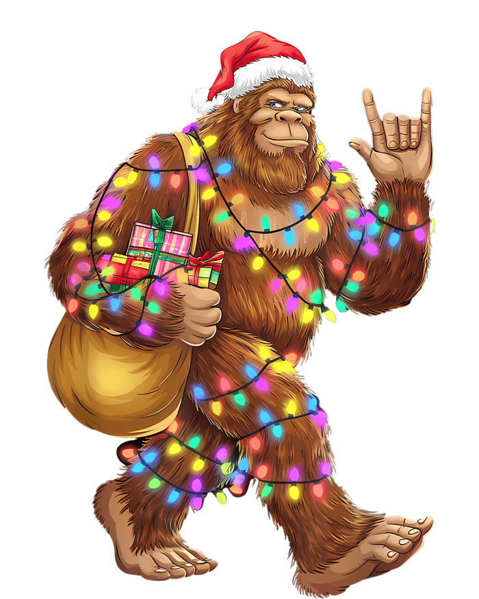 Santa Bigfoot Christmas Lights Rock Funny Sasquatch Believe T-Shirt