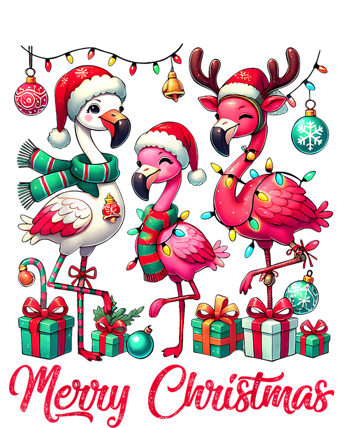 Merry Christmas Lights Flamingo Santa Hat Snow Xmas Pajamas T-Shirt