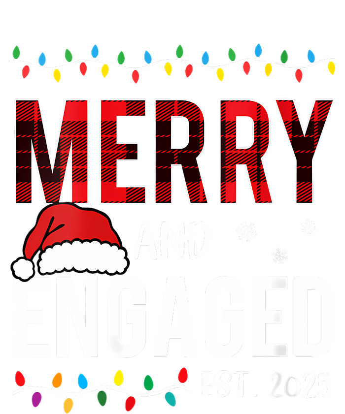 Merry And Engaged 2025 Red Plaid Matching Christmas Couple T-Shirt