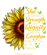 She Is Clothed Strength Dignity Laughs Bible Verse Sunflower Yupoong Adult 5-Panel Trucker Hat