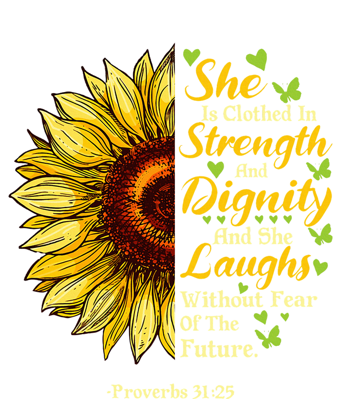 She Is Clothed Strength Dignity Laughs Bible Verse Sunflower Yupoong Adult 5-Panel Trucker Hat