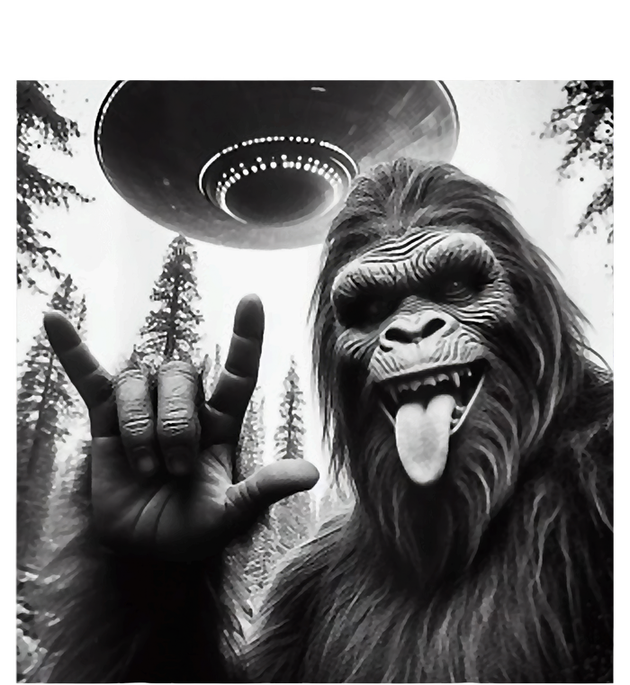 Funny Sasquatch Bigfoot Rock On Selfie With Ufo Alien Striped Beanie with Solid Band