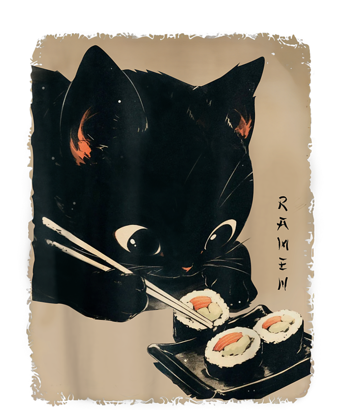 Kawaii Cat Eating Sushi Funny Japanese Anime Cute Cat T-Shirt