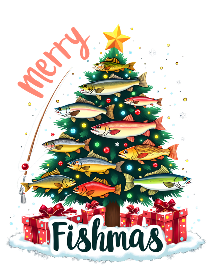 Funny Christmas Tree Lights Fish Fishing Rod Merry Fishmas Gift T-Shirt