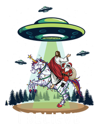 Jesus And Santa Riding On Unicorn Christmas Alien Ufo Believe Gift T-Shirt