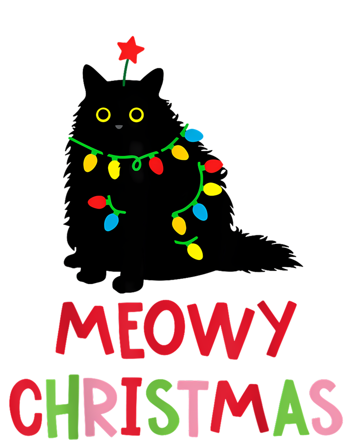 Meowy Christmas Funny Black Cat Christmas Lights Cat Lovers Pom Pom 12in Knit Beanie