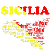 Sicily Souvenir With Map And Names Of Sicilian Cities Italy T-Shirt