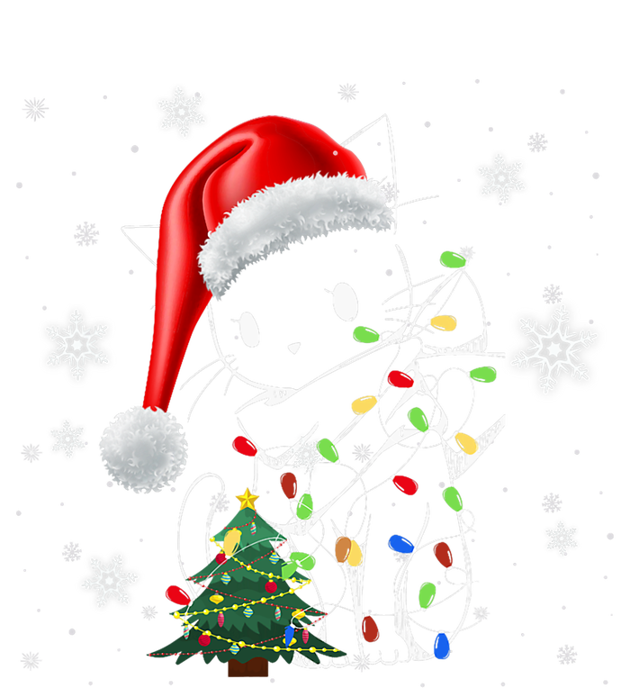 Funny Black Cat Christmas Lights Santa Hat Xmas T-Shirt