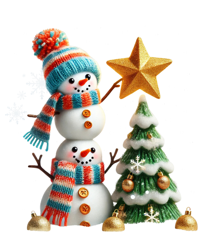 Funny Snowmen Putting Up Christmas Tree Ceramic Bell Ornament