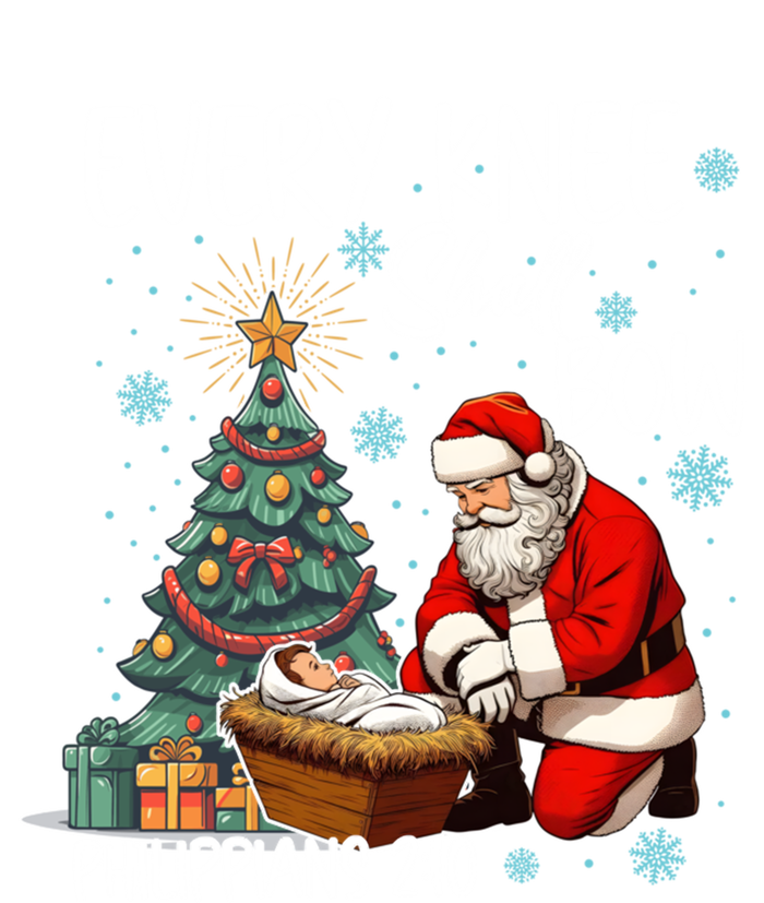 Every Knee Shall Bow Kneeling Santa Jesus Meaningful Gift Women's Long Sleeve Flannel Pajama Set 