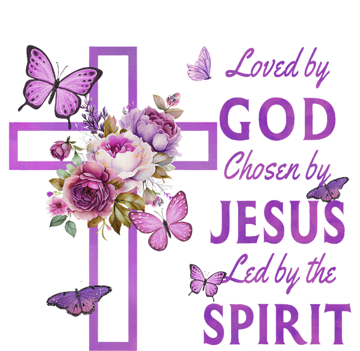 Loved By God Chosen By Jesus Purple Cross And Butterflies High Crown Mesh Back Trucker Hat