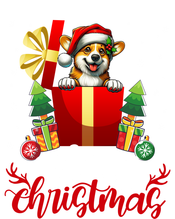 Corgi Merry Christmas Funny Gift Box Tree Santa Hat Snowflakes Gift V-Neck T-Shirt