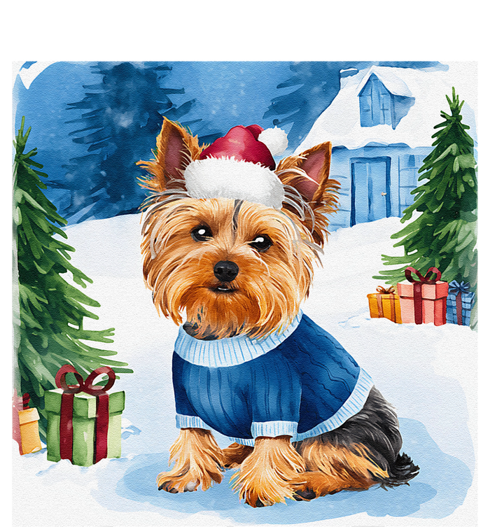 Christmas Yorkshire Terrier Dog Santa Hat In Xmas Snow Long Sleeve Shirt