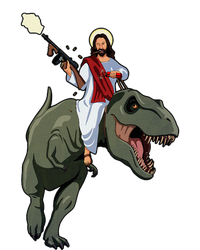 Gun Jesus Riding A Trex Dinosaur Funny Christian Dino Lover Women's Racerback Tank