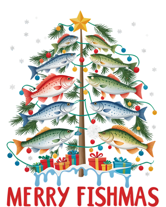 Merry Fishmas Funny Christmas Tree Lights Fish Fishing Rod Gift T-Shirt