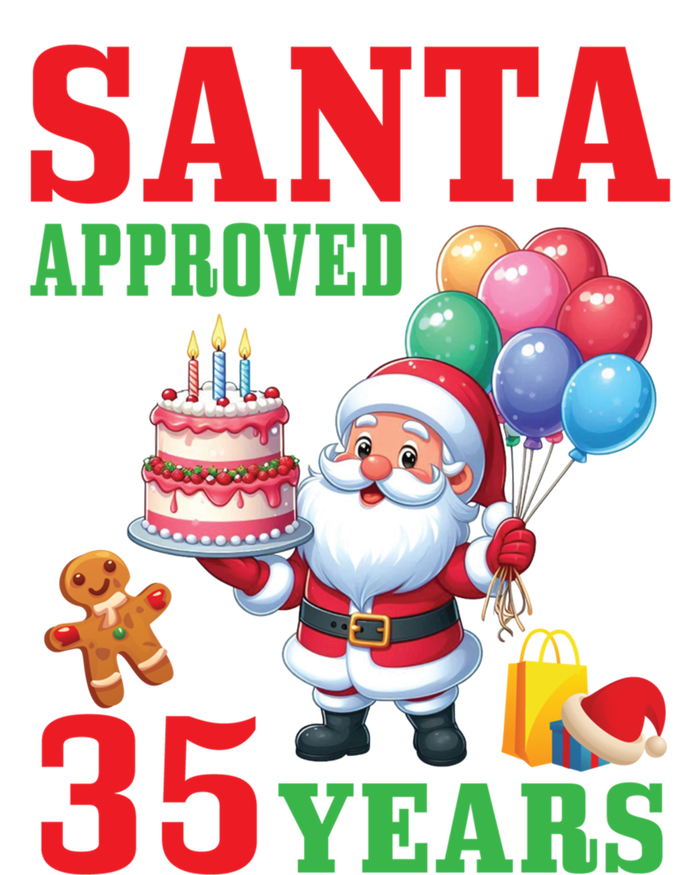 Santa Holding Birthday Cake And Balloons Approved 35 Years Old Great Gift Pom Pom 12in Knit Beanie