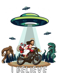 Believe Bigfoot Dinosaur Santa And Jesus Riding Bike Christmas Gift T-Shirt