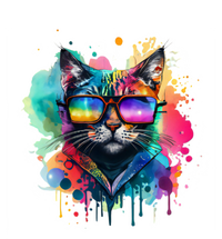 Cat Wearing Sunglasses In Rainbow Watercolor Popart Graphic Cool Gift T-Shirt