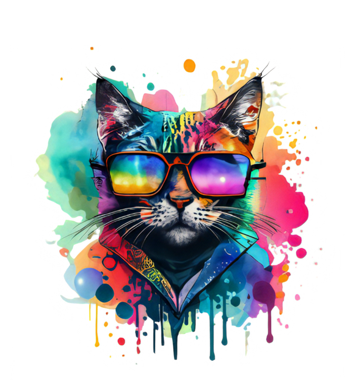 Cat Wearing Sunglasses In Rainbow Watercolor Popart Graphic Cool Gift T-Shirt