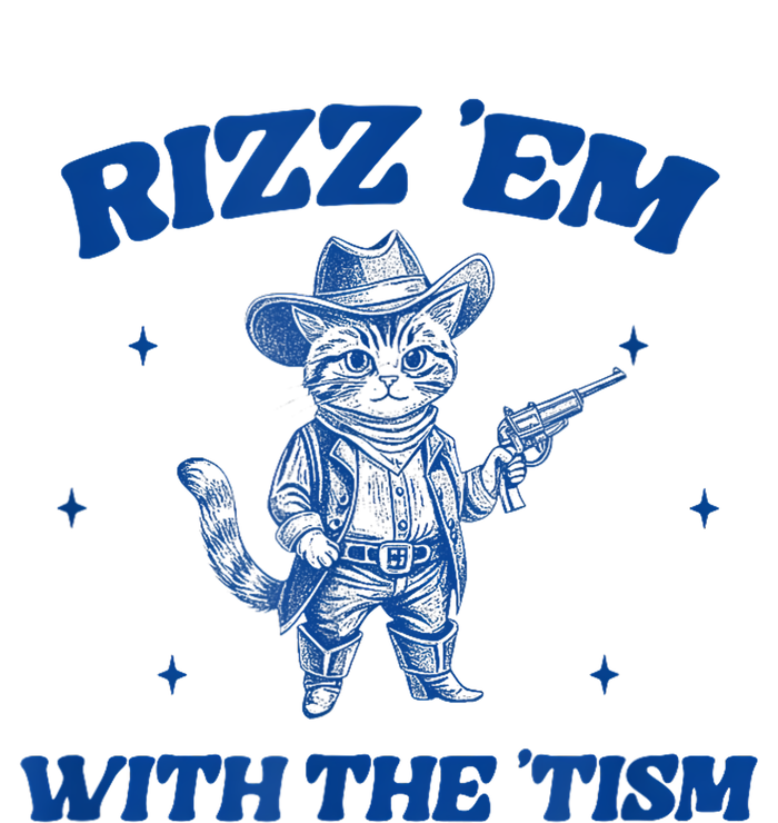 Rizz Em With The Tism Retro Cartoon Cowboy Cat Western Cute T-Shirt