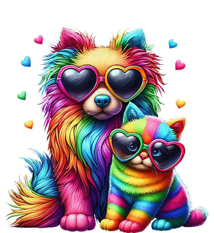 Rainbow Cute Dog & Cat Wearing Glasses Heart Puppy & Kitten T-Shirt