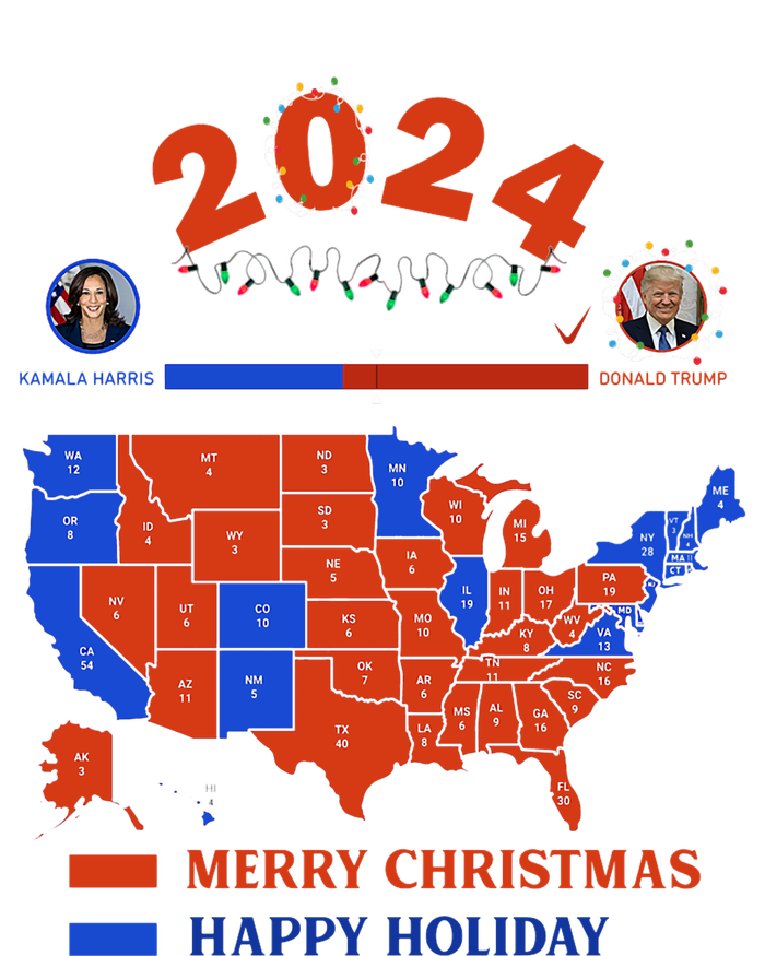 2024 Electoral Map Merry Christmas Trump Landslide Holiday Women's Long Sleeve Flannel Pajama Set 