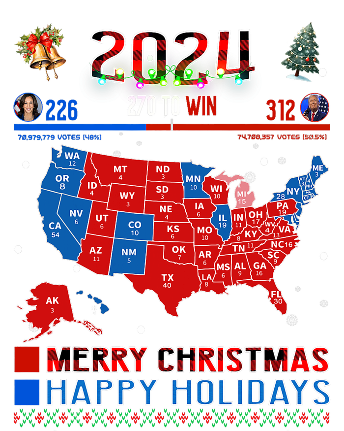 2024 Electoral Map Merry Christmas Trump Landslide Holiday Women's Long Sleeve Flannel Pajama Set 