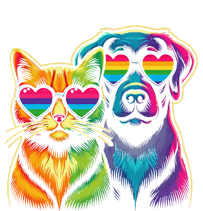 Rainbow Cute Dog & Cat Wearing Glasses Heart Puppy & Kitten T-Shirt