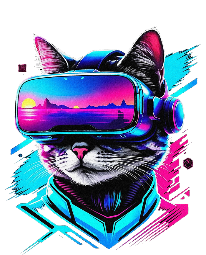 Funny Vr Gamer Cat In Vr Headset Virtual Reality Gaming T-Shirt