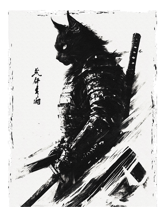 Samurai Warrior Cat Graphicvintage Japanese Art Anime T-Shirt