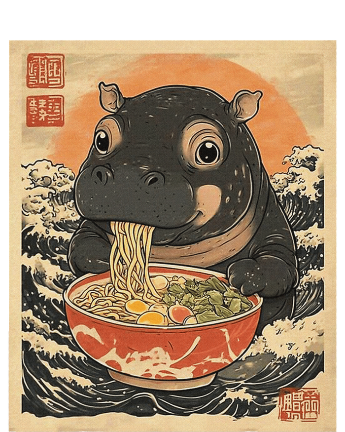 Moo Deng Hippo Eat Ramen For Japanese Style T-Shirt