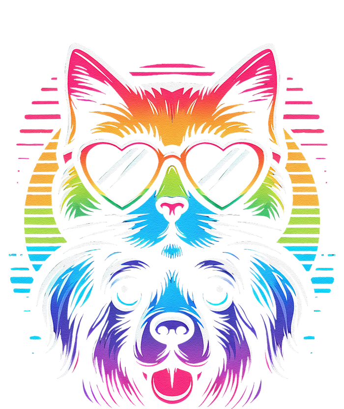 Rainbow Cute Dog & Cat Wearing Glasses Heart Puppy & Kitten T-Shirt