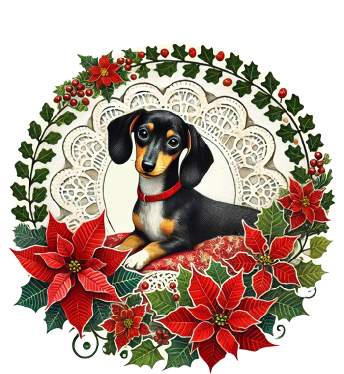 Christmas Dachshund Illustration Festive Doxie Funny Gift Women's Long Sleeve Flannel Pajama Set 