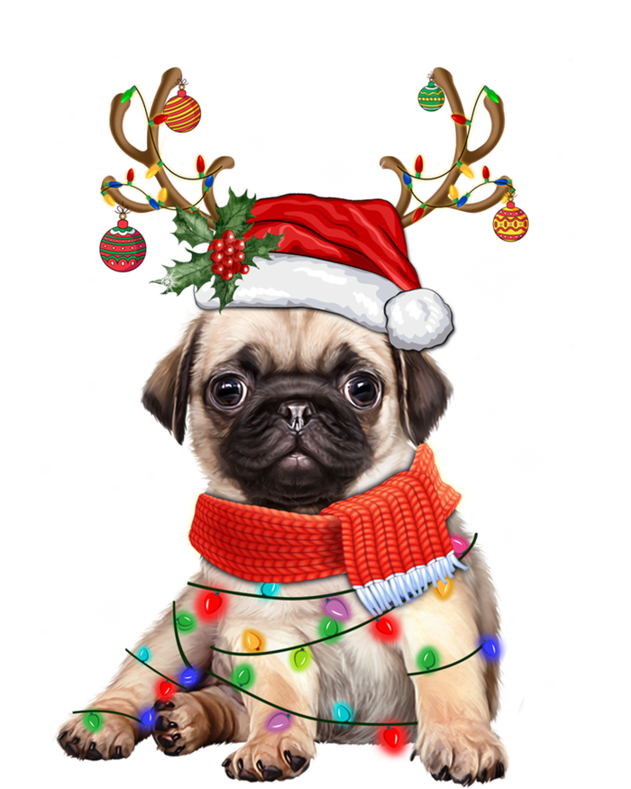 Funny Pug Dog Christmas Reindeer Santa Hat Xmas Light Pajama Gift T-Shirt