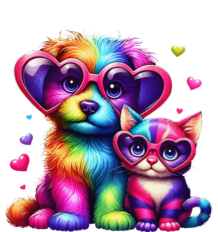 Rainbow Cute Dog & Cat Wearing Glasses Heart Puppy & Kitten Softstyle Adult Sport Polo