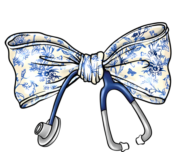 Cute Floral Blue Coquette Bow Stethoscope Nurse Doctor T-Shirt