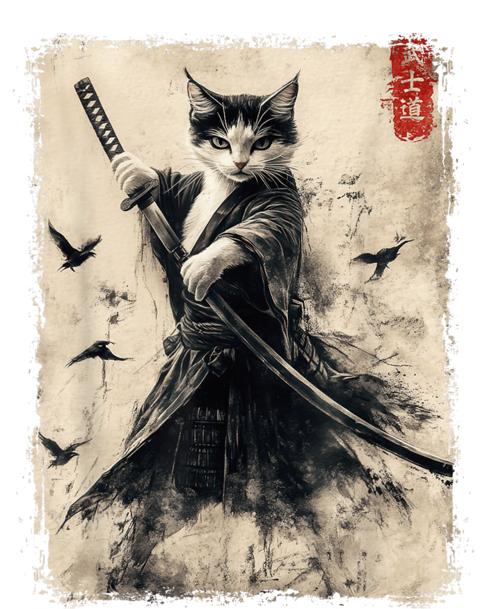 Samurai Cat Graphic Warrior Vintage Japanese Art Anime T-Shirt